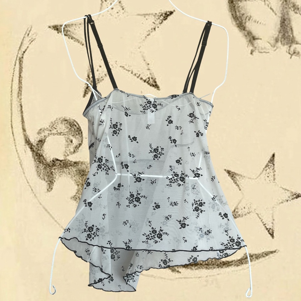 Sheer White Mesh Cami w/ Black Velvet Florals 🖤 - Picture 7 of 7